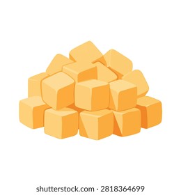 Heap of Fresh Sweet Diced Mango Cubes or Yellow Fruit Pieces Isolated on White Background Vector
