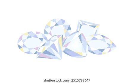 Edelsteinhaufen einzeln auf weißem Hintergrund. Flache Vektorgrafik von Diamanten.