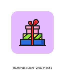 Heap of gift boxes line icon. Present, Christmas, birthday. Holiday concept. Vector illustration can be used for topics like party, celebration, shopping