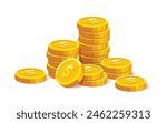 Heap of gold coins with us dollar currency sign vector illustration isolated on white background. Money coin stack pile. Business and finance concept design element.