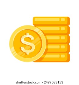 Heap of gold coins with us dollar currency sign vector illustration isolated on white background. Money coin stack pile. Business and finance concept design element.	