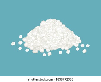 Heap of granulated sugar isolated on blue background. Vector illustration in cartoon flat style. 