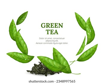 A heap of green tea dry leaves with realistic and detailed design. The fresh and organic elements are perfect for designs related to nature, health, and beverages.