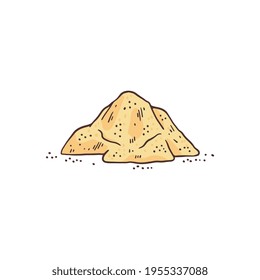 Heap of ground licorice root sweetener, engraving vector illustration isolated.