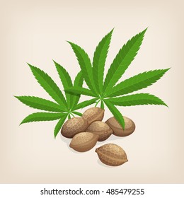 Heap Hemp Seeds Leaves Vector Illustration Stock Vector (Royalty Free ...