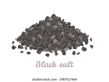 Heap of Himalayan black rock salt isolated on white background.  Vector illustration of Hawaiian Black Lava Salt. Icon. Cartoon flat style.