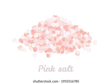 Heap Of Himalayan Pink Salt Isolated On White Background. Vector Illustration In Cartoon Flat Style.