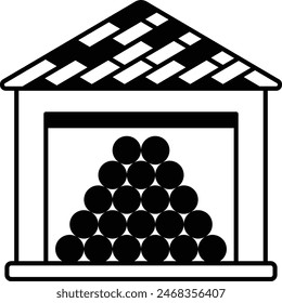 Heap of log granary concept, air dried firewood storage supply warehouse vector icon design, timber and lumber Symbol, Forestry and Deforestation Sign, forest farming and woodlands stock illustration