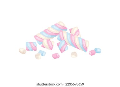 Heap of marshmallows isolated on white background. Sweet dessert icon. Vector cartoon illustration.