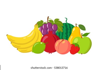 Heap of natural fruits isolated on white background.Vector illustration.