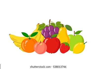 Heap of natural fruits isolated on white background.Vector illustration.