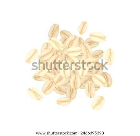 Heap of oat flakes isolated on white background. Top view. Dry rolled oats. Oatmeal healthy food
