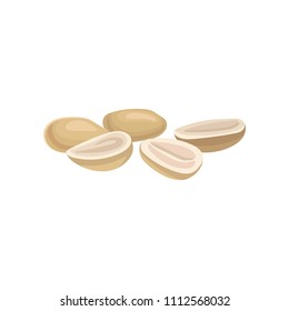 Heap of peeled peanuts. Cooking ingredient. Delicious vegetarian snack. Flat vector for product packaging or promo banner