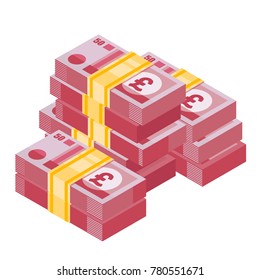 Heap Of Pound Sterling. Big Pile Of English Money. Money Icon In Isometric Style. Money Illustration Of Wealth And Condition.