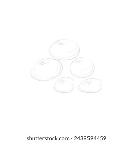 Heap of raw potatoes, line sketch eco food, farmers market vegetable vector illustration