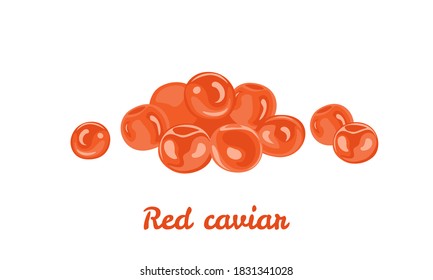 Heap of red caviar isolated on white background. Icon. Vector illustration of seafood in cartoon flat style.