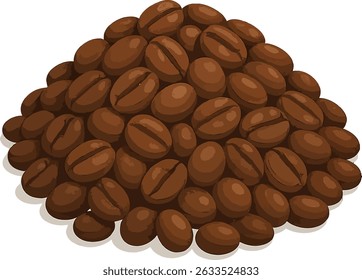 Heap of Roasted Coffee Beans Cartoon Illustration perfect for coffee shop menus, packaging designs, web backgrounds, cafe branding, or any coffee-themed digital and print projects.
