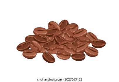 Heap of roasted coffee beans isolated on a white background. Vector cartoon flat illustration.