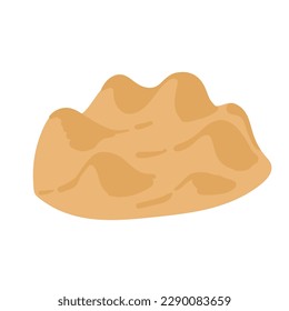 Heap of sand isolated on white background. Sandy dune in desert or at beach, construction or manufacturing material. Decorative design element. Colorful vector illustration in flat cartoon style