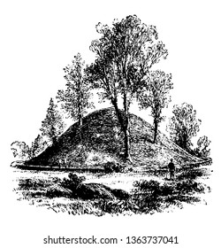 Heap Of Sand Made By Native Americans In Marietta, Ohia Vintage Line Drawing.