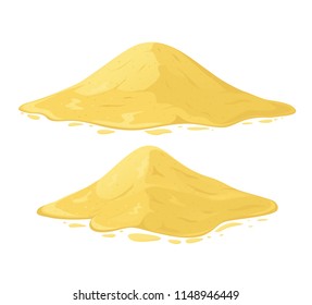 Heap of sand on white background. Set of sand mountains.