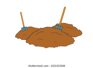 Heap of sand on white background. Set of sand mountains. Sands mound vector illustration, desert or beach dune isolated on white background