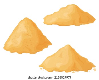 Heap Of Sand Set. Yellow Sand Mound. Sandy Dune In Desert Or At Beach.