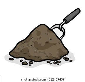 heap of soil and garden shovel / cartoon vector and illustration, hand drawn style, isolated on white background.