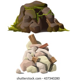 A heap of stones and ruins. Vector.