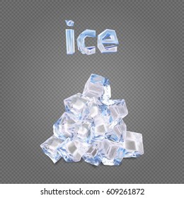 Heap of transparent ice cubes. 3d realistic vector mesh.