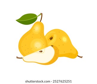 Pilha de peras amarelas isoladas sobre fundo branco. Ilustração plana em desenho animado de vetor. Ícone de frutas frescas. 