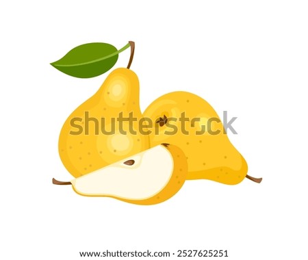 Heap  of yellow pears isolated on white background. Vector cartoon flat illustration. Fresh fruits icon. 