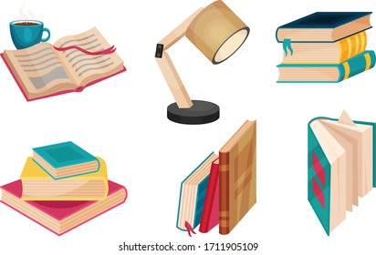 Heaps of Different Closed and Open Books and Lamp for Studying Vector Set