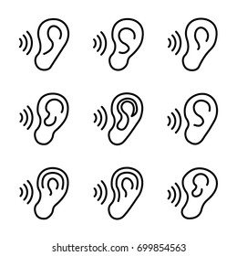 Hear, Human Ear, Listen, Sound Line Vector Icons Set