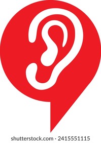 hear, listening, ear in a red circle, abstract, music, sound, button