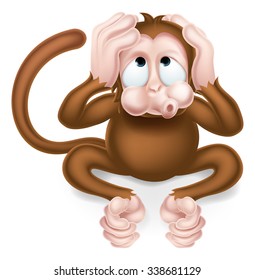 Hear no evil cartoon wise monkey covering his ears