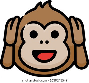 Hear No Evil Monkey Doodle Sketch Icon