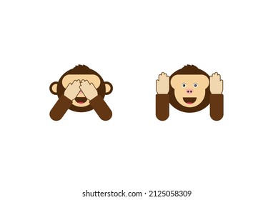 Hear no evil monkey vector flat icon. Isolated monkey head emoji illustration. See no evil monkey vector flat icon. Isolated monkey face emoji illustration