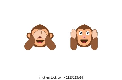 Hear no evil monkey vector flat icon. Isolated monkey head emoji illustration. See no evil monkey vector flat icon. Isolated monkey face emoji illustration