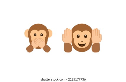 Hear no evil monkey vector flat icon. Isolated monkey head emoji illustration. Speak no evil monkey vector flat icon. Isolated monkey face emoji illustration