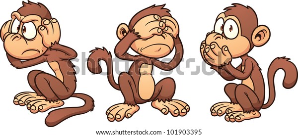 Hear no evil, see no evil,speak no evil\
cartoon monkeys. Vector illustration with simple gradients. Each in\
a separate layer for easy\
editing.
