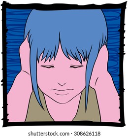 Hear no evil.
(These illustrations are the gesture that was the theme of "hand". And, in a frame fringed to the square shape, it will represent the various behaviors and emotions.)