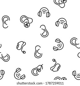 Hear Sound Aid Tool Vector Seamless Pattern Thin Line Illustration