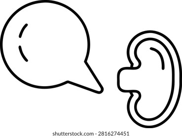 hear thin line, voice message icon, speech bubble and ear, active listening line art vector illustration