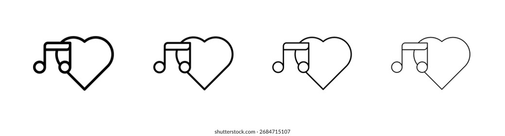 Ícone de nota de coração Plano vetor de linha fina ilustração arte contorno conjunto