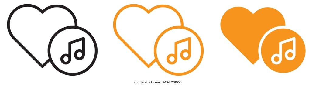 Heard Heart Note Icon Set Ilustraciones de melodía y afecto para música y amor