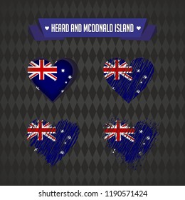 Heard Island and McDonald Islands. Collection of four vector hearts with flag. Heart silhouette