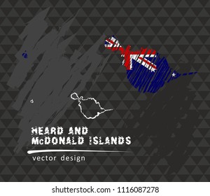 Heard Island and McDonald Islands national vector map with sketch chalk flag. Sketch chalk hand drawn illustration