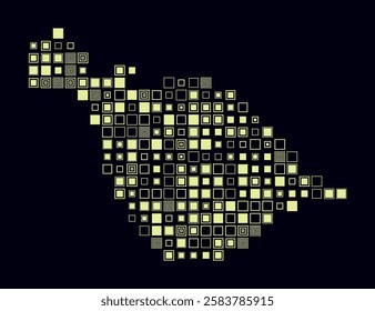 Heard Island and McDonald Islands, shape of the country build of colored cells. Digital style map of the Heard Island and McDonald Islands on dark background. Large size square blocks.