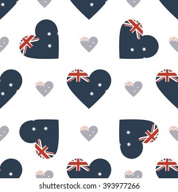 Heard and McDonald Islands flag heart seamless pattern. Patriotic Heard and McDonald Islands flag background. Country flag in the shape of heart. Vector seamless pattern.